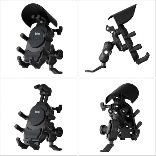 BİX BMPH05 Güneş ve Yağmur Korumalı Ayna Bağlantılı 360° Derece Motosiklet Bisiklet Telefon Tutucu