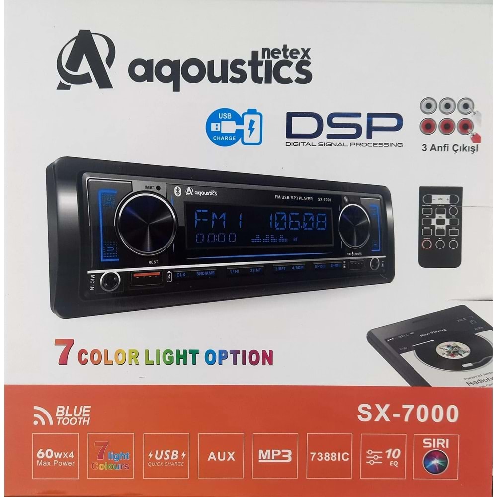 Aqoustics Sx-7000 3 Amfi Çıkışlı DSP İşlemcili Pioneer Kumandalı Oto Teyp