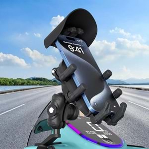 BİX BMPH05 Güneş ve Yağmur Korumalı Ayna Bağlantılı 360° Derece Motosiklet Bisiklet Telefon Tutucu