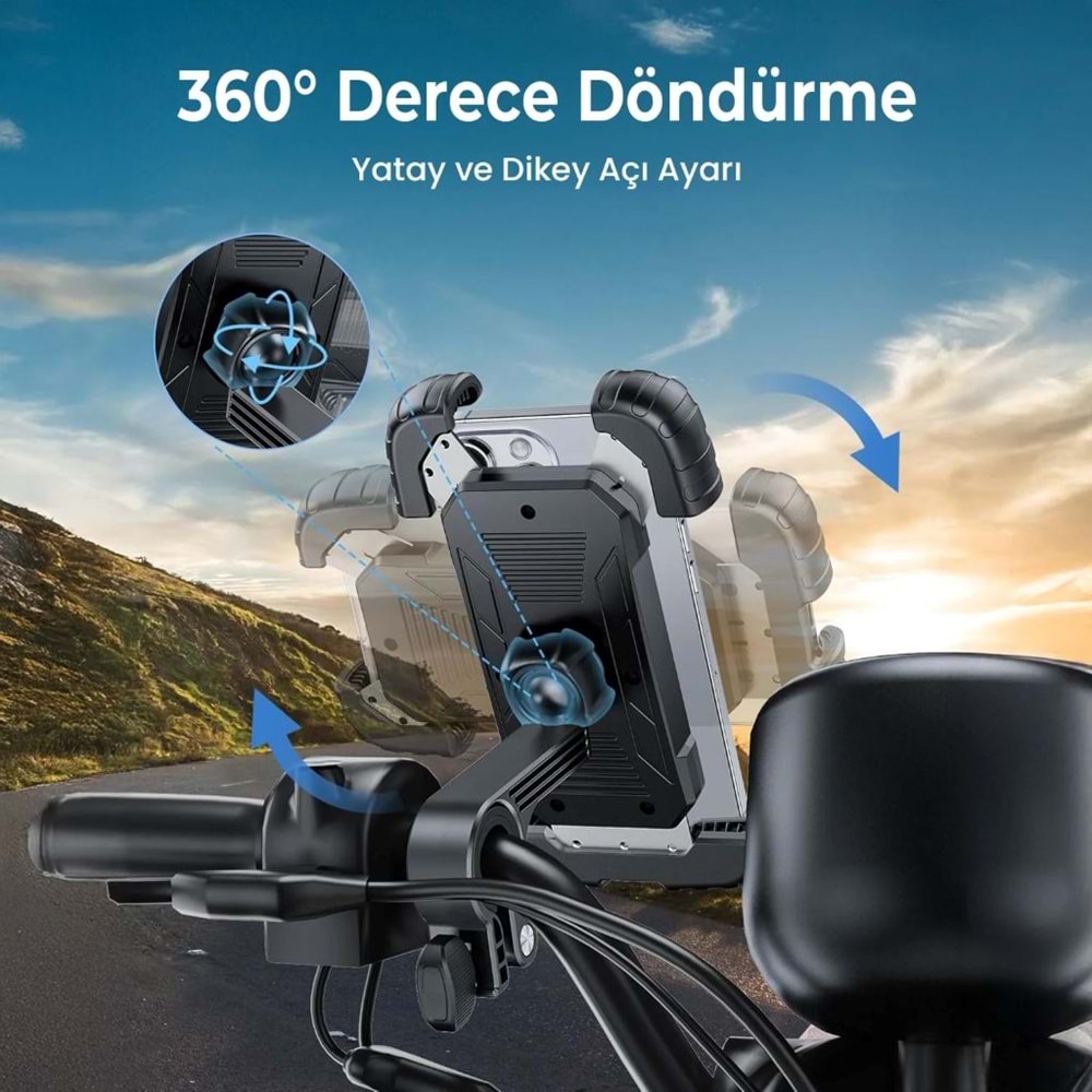 BİX BPH02 360° Derece Ayarlanabilen Gidon Bağlantılı Bisiklet Motosiklet için ABS Telefon Tutucu