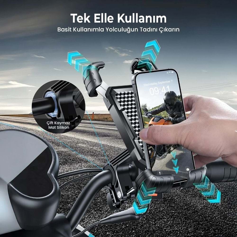 BİX BPH02 360° Derece Ayarlanabilen Gidon Bağlantılı Bisiklet Motosiklet için ABS Telefon Tutucu