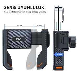 BİX BPH01 Gidon Bağlantılı Bisiklet Motosiklet için Esnek ABS Telefon Tutucu 360° Dönebilen Tasarım
