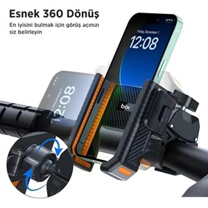 BİX BPH01 Gidon Bağlantılı Bisiklet Motosiklet için Esnek ABS Telefon Tutucu 360° Dönebilen Tasarım